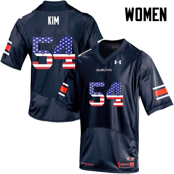 Women #54 Kaleb Kim Auburn Tigers USA Flag Fashion College Football Jerseys-Navy